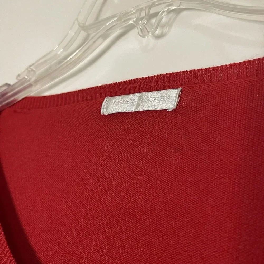 Badgley Mischka Red Wool knit ruffle sleeve detail round neck sweater size small